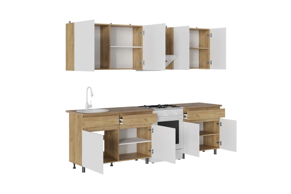 КВИК-СТЕП Кухня 2.0 м. Корпус - Дуб Крафт золотой К003  Фасад ЛДСП - Белый (Шагрень)