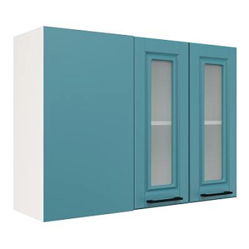 Шкаф верхний угловой со стеклом ШВУПС 1000 Корпус: ЛДСП белый 16мм; фасад: фрезеровка Барселона, МДФ морское дерево 16мм