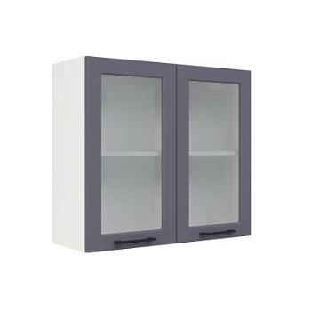 Шкаф верхний со стеклом ШВС 800 Корпус: ЛДСП белый 16мм; фасад: фрезеровка Кельн, МДФ софт смок 16мм