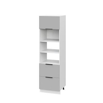 Пенал ПДМ600-1Г2Я Корпус: ЛДСП белый 16мм; фасад: фрезеровка Оливия, ЛДСП серый софт 16 мм