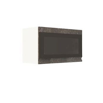 Шкаф верхний горизонтальный со стеклом ШВГС 600 Корпус: ЛДСП белый 16мм; фасад: фрезеровка Бруклин, МДФ бетон коричневый 16мм