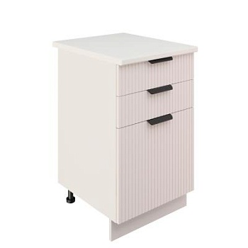 Шкаф нижний с ящиками ШН3Я 500 Корпус: ЛДСП белый 16мм; фасад: фрезеровка Норд Line, МДФ софт пломбир 16 мм Шкаф нижний с ящиками ШН3Я 500 Корпус: ЛДСП белый 16мм; фасад: фрезеровка Норд Line, МДФ софт пломбир 16 мм