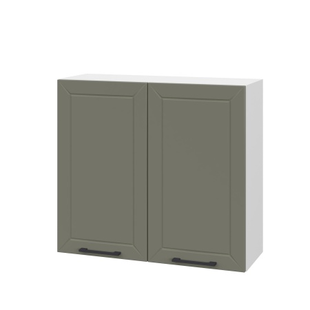 Шкаф верхний ШВ 800 Корпус: ЛДСП белый 16мм; фасад: фрезеровка Кельн, МДФ софт лайт хаки 16 мм