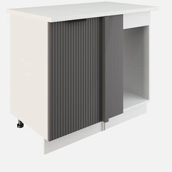 Шкаф нижний угловой  ШНУП 1000 Корпус: ЛДСП белый 16мм; фасад: фрезеровка Норд Line, МДФ софт смок 16 мм