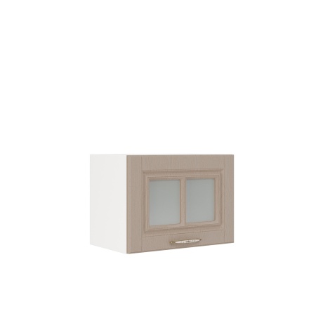 Шкаф верхний горизонтальный со стеклом ШВГС 500 Корпус: ЛДСП белый 16мм; фасад: фрезеровка Лондон, МДФ дуб капучино 16мм