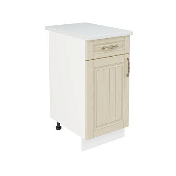 Шкаф нижний с ящиком ШН1Я 400 Корпус: ЛДСП белый 16мм; фасад: фрезеровка Лондон, МДФ дуб крем 16мм