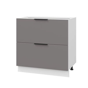 Шкаф нижний с ящиками ШНГ2Я 800 Корпус: ЛДСП белый 16мм; фасад: фрезеровка Оливия, МДФ моно брауни 16 мм