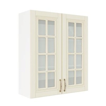 Шкаф верхний со стеклом (премьер) ШВС 800Н Корпус: ЛДСП белый 16мм; фасад: фрезеровка Лондон, МДФ дуб крем 16мм