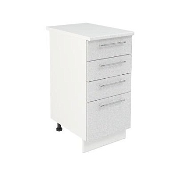 Шкаф нижний с ящиками ШНЯ 400 Корпус: ЛДСП белый 16мм; фасад: фрезеровка Олива, МДФ металлик белый 16мм