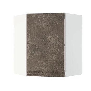 Шкаф верхний угловой ШВУ 600 Корпус: ЛДСП белый 16мм; фасад: фрезеровка Бруклин, МДФ бетон коричневый 16мм