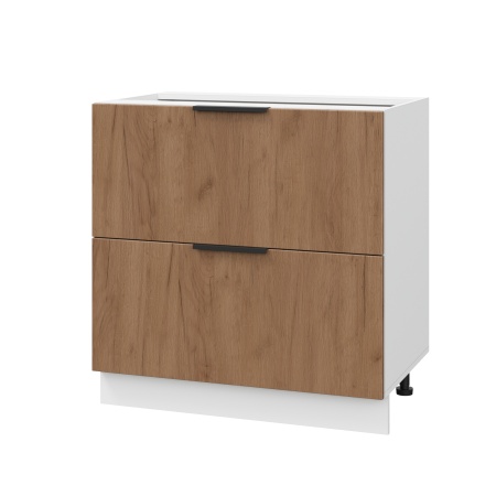 Шкаф нижний с ящиками ШНГ2Я 800 Корпус: ЛДСП белый 16мм; фасад: фрезеровка Оливия, ЛДСП дуб крафт табачный 16 мм