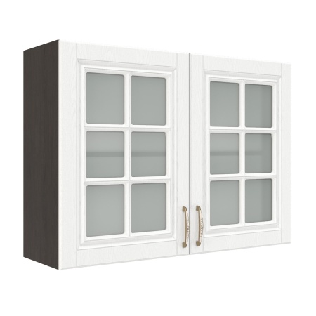 Шкаф верхний со стеклом ШВС 1000 Корпус: ЛДСП венге 16мм; фасад: фрезеровка Лондон, МДФ дуб белый 16мм