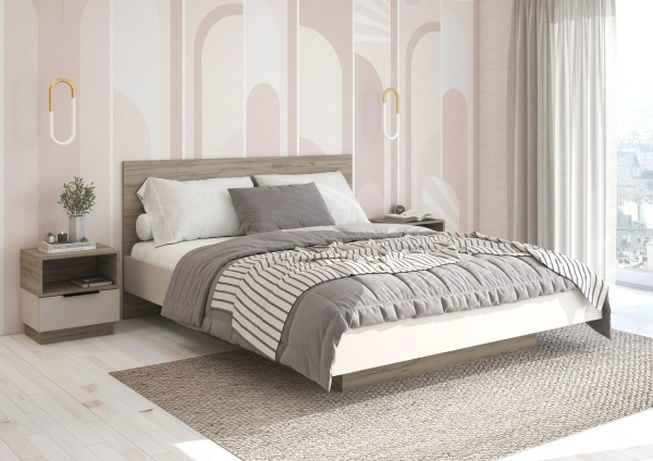 БОХО Кровать КР-001 (сп.место 1.6х2.0 м) Дуб крафт серый / Кашемир