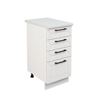 Шкаф нижний с ящиками ШНЯ 400 Корпус: ЛДСП белый 16мм; фасад: фрезеровка Кельн, МДФ софт даймонд 16мм