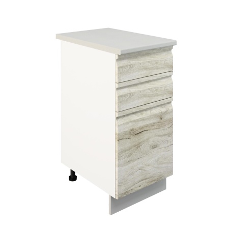 Шкаф нижний с ящиками ШН3Я 400 Корпус: ЛДСП белый 16мм; фасад: фрезеровка Бруклин, МДФ клен скандинавский 16 мм