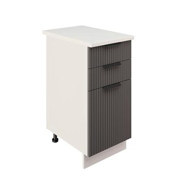 Шкаф нижний с ящиками ШН3Я 400 Корпус: ЛДСП белый 16мм; фасад: фрезеровка Норд Line, МДФ софт смок 16 мм