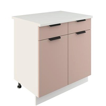 Шкаф нижний с ящиками ШН2Я 800 Корпус: ЛДСП белый 16мм; фасад: фрезеровка Норд, МДФ софт какао 16 мм