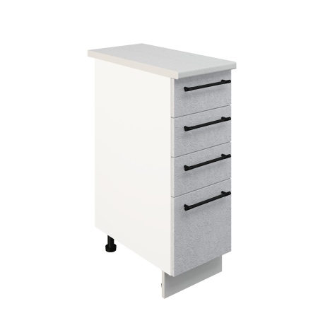 Шкаф нижний с ящиками ШНЯ 300 Корпус: ЛДСП белый 16мм; фасад: фрезеровка Нувель, МДФ бетон белый 16мм