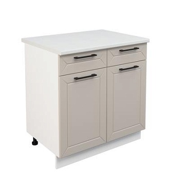 Шкаф нижний с ящиками ШН2Я 800 Корпус: ЛДСП белый 16мм; фасад: фрезеровка Кельн, МДФ софт бланж 16мм