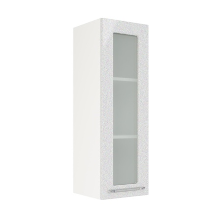 Шкаф верхний со стеклом (премьер) ШВС 300Н Корпус: ЛДСП белый 16мм; фасад: фрезеровка Олива, МДФ металлик белый 16мм