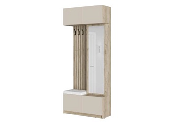 БОСТОН прихожая ЛДСП (Комплект) Корпус - Дуб Крафт серый  Фасад ЛДСП - Кашемир 5981 BS Кожзам.- Ecotex 3002 (Белая)