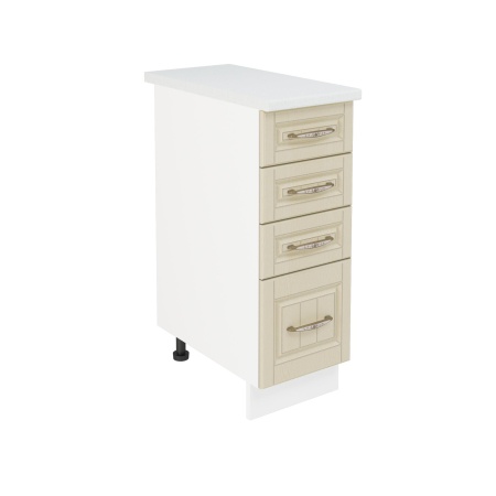 Шкаф нижний с ящиками ШНЯ 300 Корпус: ЛДСП белый 16мм; фасад: фрезеровка Лондон, МДФ дуб крем 16мм