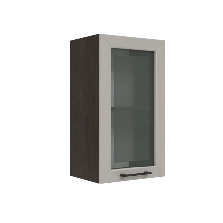 Шкаф верхний со стеклом ШВС 400 Корпус: ЛДСП венге 16мм; фасад: фрезеровка Кельн, МДФ софт тоффи 16мм