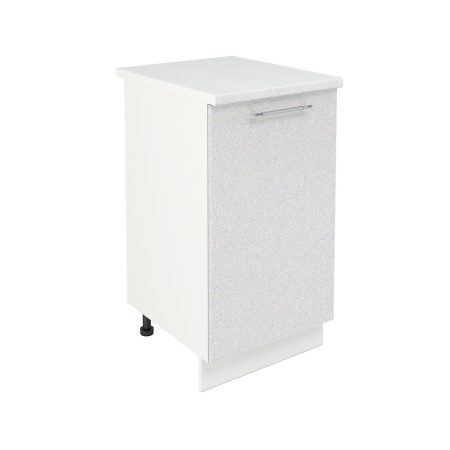 Шкаф нижний ШН 450 Корпус: ЛДСП белый 16мм; фасад: фрезеровка Олива, МДФ металлик белый 16мм