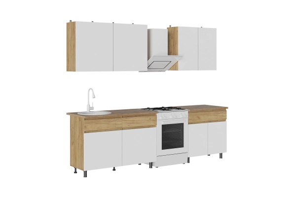 КВИК-СТЕП Кухня 2.0 м. Корпус - Дуб Крафт золотой К003  Фасад ЛДСП - Белый (Шагрень)