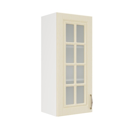 Шкаф верхний со стеклом (премьер) ШВС 400Н Корпус: ЛДСП белый 16мм; фасад: фрезеровка Лондон, МДФ дуб крем 16мм