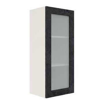 Шкаф верхний со стеклом (премьер) ШВС 400Н Корпус: ЛДСП белый 16мм; фасад: фрезеровка Нувель, МДФ бетон черный 16мм