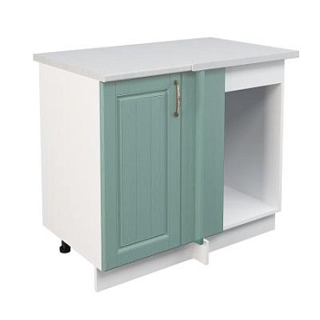 Шкаф нижний угловой  ШНУП 1000 Корпус: ЛДСП белый 16мм; фасад: фрезеровка Лондон, МДФ дуб изумруд 16мм