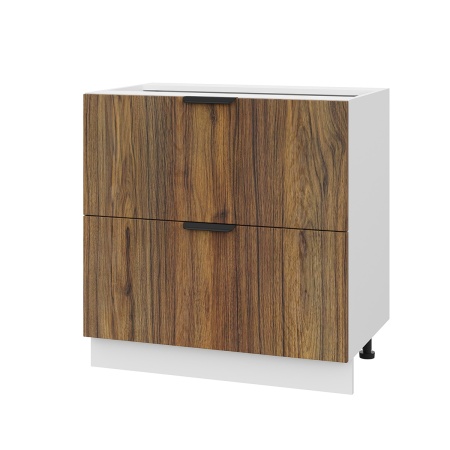 Шкаф нижний с ящиками ШНГ2Я 800 Корпус: ЛДСП белый 16мм; фасад: фрезеровка Норд, МДФ орех канадский 16 мм