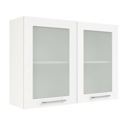 Шкаф верхний со стеклом ШВС 1000 Корпус: ЛДСП белый 16мм; фасад: фрезеровка Олива, МДФ глянец белый 16мм