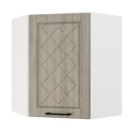Шкаф верхний угловой ШВУ 600 Корпус: ЛДСП белый 16мм; фасад: фрезеровка Барселона, МДФ седой клен 16мм
