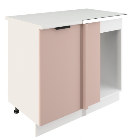 Шкаф нижний угловой  ШНУП 1000 Корпус: ЛДСП белый 16мм; фасад: фрезеровка Норд, МДФ софт какао 16 мм