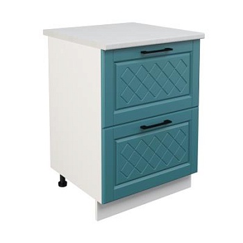 Шкаф нижний с ящиками ШНГ2Я 600 Корпус: ЛДСП белый 16мм; фасад: фрезеровка Барселона, МДФ морское дерево 16мм