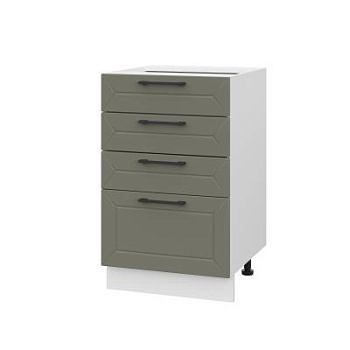 Шкаф нижний с ящиками ШНЯ 500 Корпус: ЛДСП белый 16мм; фасад: фрезеровка Кельн, МДФ софт лайт хаки 16 мм Шкаф нижний с ящиками ШНЯ 500 Корпус: ЛДСП белый 16мм; фасад: фрезеровка Кельн, МДФ софт лайт хаки 16 мм