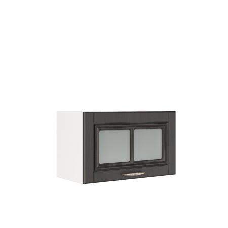 Шкаф верхний горизонтальный со стеклом ШВГС 600 Корпус: ЛДСП белый 16мм; фасад: фрезеровка Лондон, МДФ дуб венге 16мм