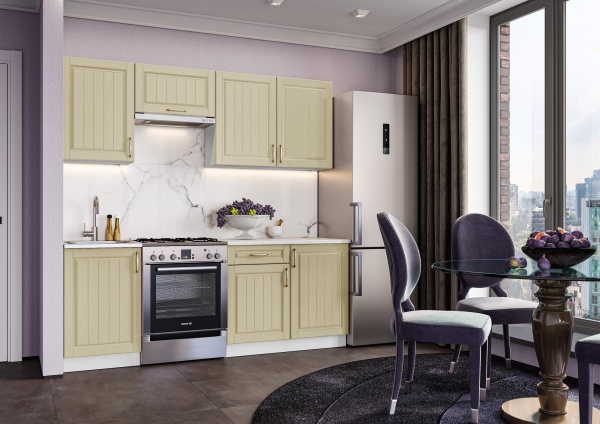 Комплект кухни Лондон 2,1м Корпус: ЛДСП белый фасад: фрезеровка Лондон, МДФ дуб крем