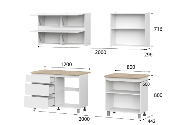 Кухонный гарнитур "Токио" 2,0м (Серия 3) Белый текстурный/Дуб Сонома