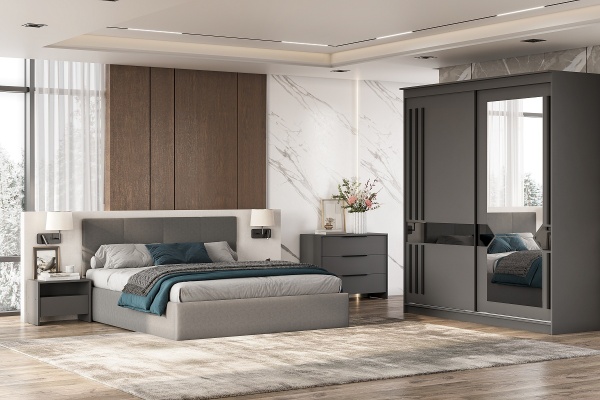 Кровать двойная №4 (1,6*2,0 мягкая) Ткань серый