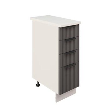 Шкаф нижний с ящиками ШНЯ 300 Корпус: ЛДСП белый 16мм; фасад: фрезеровка Норд Line, МДФ софт смок 16 мм