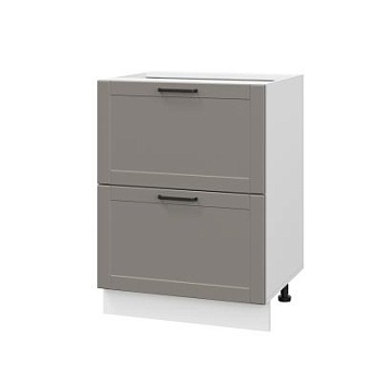 Шкаф нижний с ящиками ШНГ2Я 600 Корпус: ЛДСП белый 16мм; фасад: фрезеровка Диада, МДФ лофт кварц 16 мм