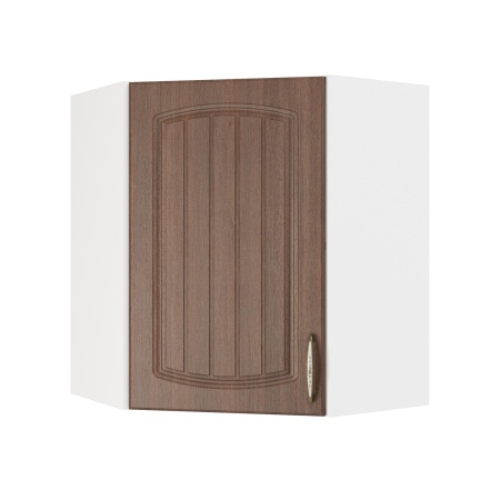 Шкаф верхний угловой ШВУ 600 Корпус: ЛДСП белый 16мм; фасад: фрезеровка Гренада, МДФ бразильский орех 16мм