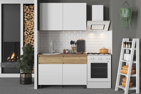 КВИК-СТЕП Кухня 1.2 м. Корпус - Дуб Крафт золотой К003  Фасад ЛДСП - Белый (Шагрень)