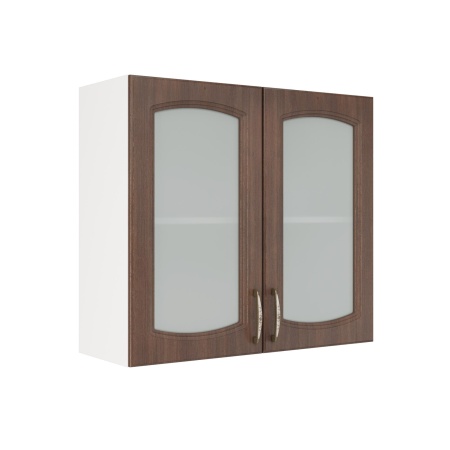 Шкаф верхний со стеклом ШВС 800 Корпус: ЛДСП белый 16мм; фасад: фрезеровка Гренада, МДФ бразильский орех 16мм