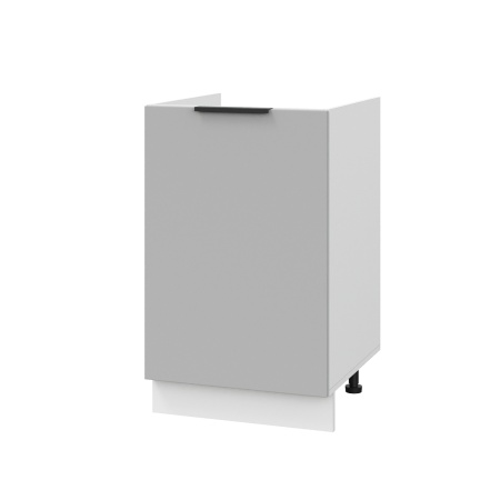 Шкаф нижний под мойку ШНМ 500 Корпус: ЛДСП белый 16мм; фасад: фрезеровка Оливия, ЛДСП серый софт 16 мм