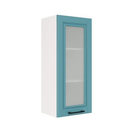 Шкаф верхний со стеклом (премьер) ШВС 400Н Корпус: ЛДСП белый 16мм; фасад: фрезеровка Барселона, МДФ морское дерево 16мм