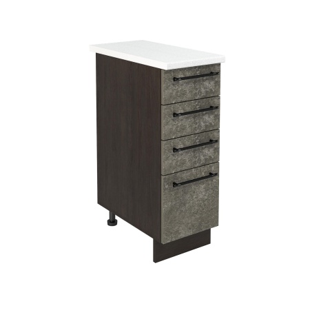 Шкаф нижний с ящиками ШНЯ 300 Корпус: ЛДСП венге 16мм; фасад: фрезеровка Нувель, МДФ бетон коричневый 16мм